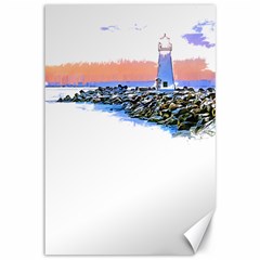 Breakwater Santa Cruz T- Shirt Lighthouse Breakwater Santa Cruz U S A Voyage Art Digital Painting Wa Canvas 12  X 18  by JamesGoode