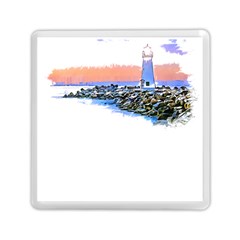 Breakwater Santa Cruz T- Shirt Lighthouse Breakwater Santa Cruz U S A Voyage Art Digital Painting Wa Memory Card Reader (square) by JamesGoode