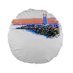 Breakwater Santa Cruz T- Shirt Lighthouse Breakwater Santa Cruz U S A Voyage Art Digital Painting Wa Standard 15  Premium Flano Round Cushions by JamesGoode