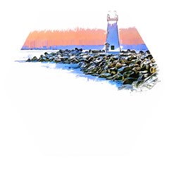 Breakwater Santa Cruz T- Shirt Lighthouse Breakwater Santa Cruz U S A Voyage Art Digital Painting Wa Wooden Puzzle Hexagon by JamesGoode