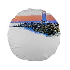 Breakwater Santa Cruz T- Shirt Lighthouse Breakwater Santa Cruz U S A Voyage Art Digital Painting Wa Standard 15  Premium Round Cushions by JamesGoode