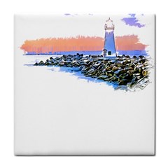 Breakwater Santa Cruz T- Shirt Lighthouse Breakwater Santa Cruz U S A Voyage Art Digital Painting Wa Tile Coaster by JamesGoode