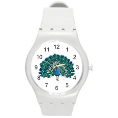 Peacock T-shirtwhite Look Calm Peacock 10 T-shirt Round Plastic Sport Watch (m) by EnriqueJohnson