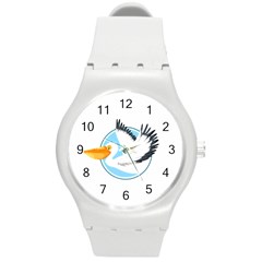 Pelican T-shirtwhite Look Calm Pelican 08 T-shirt (1) Round Plastic Sport Watch (m) by EnriqueJohnson