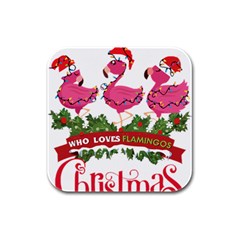 Flamingo T- Shirt Just A Girl Who Loves Flamingos And Christmas T- Shirt (1) Rubber Square Coaster (4 Pack) by ZUXUMI