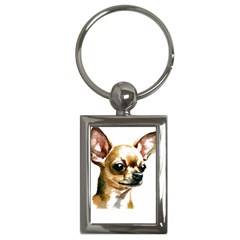 Brown Chihuahua T- Shirt Tan Brown Chihuahua Watercolor Portrait T- Shirt Key Chain (rectangle) by JamesGoode