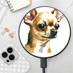 Brown Chihuahua T- Shirt Tan Brown Chihuahua Watercolor Portrait T- Shirt Wireless Fast Charger(black) by JamesGoode