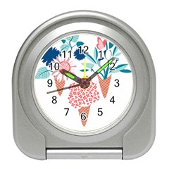 Flowers And Leaves T- Shirt Midsummer I Scream Flower Cones    Print    Pink Coral Aqua And Teal Flo Travel Alarm Clock by ZUXUMI