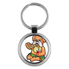 Bulldog Gifts T- Shirtbulldog Eating Pizza T- Shirt Key Chain (round) by JamesGoode