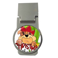 Bulldog T- Shirt Bulldog In Elf Hat T- Shirt Money Clips (round) 