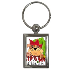 Bulldog T- Shirt Bulldog In Elf Hat T- Shirt Key Chain (rectangle)