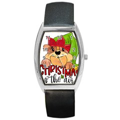 Bulldog T- Shirt Bulldog In Elf Hat T- Shirt Barrel Style Metal Watch