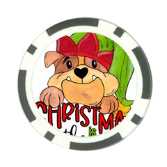 Bulldog T- Shirt Bulldog In Elf Hat T- Shirt Poker Chip Card Guard by JamesGoode