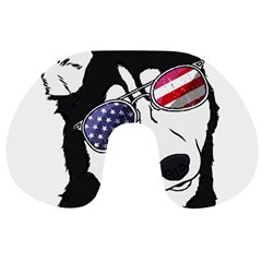 Fourth Of July T- Shirt Patriotic Husky T- Shirt Travel Neck Pillow by ZUXUMI