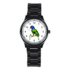 Pionus T-shirtwhite Look Calm Pionus 01 T-shirt (1) Stainless Steel Round Watch by EnriqueJohnson