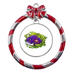 Piranha T-shirtwhite Look Calm Piranha 27 T-shirt Metal Red Ribbon Round Ornament by EnriqueJohnson