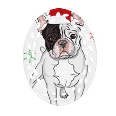 French Bulldog Christmas T- Shirt Christmas Santa Frenchie T- Shirt Oval Filigree Ornament (two Sides) by ZUXUMI