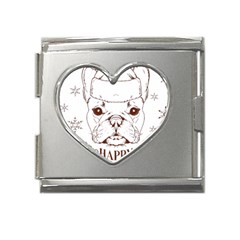 French Bulldog Christmas T- Shirt Happy Christmas Santa Frenchie T- Shirt Mega Link Heart Italian Charm (18mm) by ZUXUMI