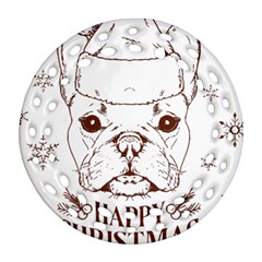 French Bulldog Christmas T- Shirt Happy Christmas Santa Frenchie T- Shirt Round Filigree Ornament (two Sides) by ZUXUMI