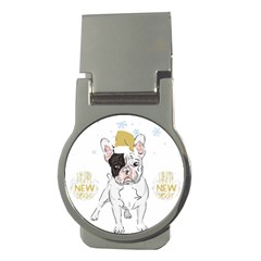 French Bulldog Christmas T- Shirt Happy New Year Frenchie Bulldog T- Shirt Money Clips (round)  by ZUXUMI