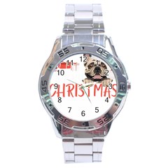 French Bulldog T- Shirt French Bulldog Merry Christmas T- Shirt (2) Stainless Steel Analogue Watch by ZUXUMI