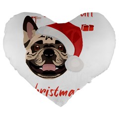 French Bulldog T- Shirt French Bulldog Merry Christmas T- Shirt Large 19  Premium Flano Heart Shape Cushions by ZUXUMI