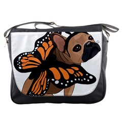 French Bulldog T- Shirt Frenchie Butterfly T- Shirt Messenger Bag by ZUXUMI