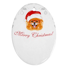 Pomeranian Dog T-shirthappy Pomeranian Dog Wearing Eyeglasses And Santa Hat T-shirt Ornament (oval) by EnriqueJohnson