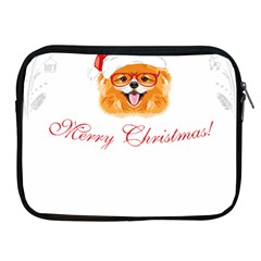 Pomeranian Dog T-shirthappy Pomeranian Dog Wearing Eyeglasses And Santa Hat T-shirt Apple Ipad 2/3/4 Zipper Cases by EnriqueJohnson