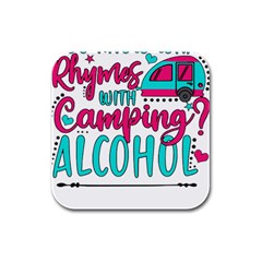 Funny Camping Sayings T- Shirt You Know What Rhymes With Camping  Alcohol T- Shirt Rubber Square Coaster (4 Pack)