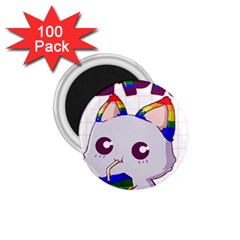 Gay Pride T- Shirt Gay Pride Kawaii Cat Strawberry Milk Rainbow Flag T- Shirt 1 75  Magnets (100 Pack)  by ZUXUMI