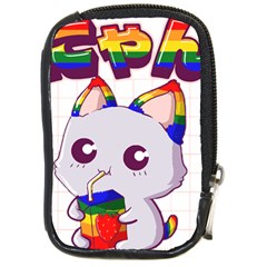 Gay Pride T- Shirt Gay Pride Kawaii Cat Strawberry Milk Rainbow Flag T- Shirt Compact Camera Leather Case by ZUXUMI