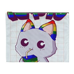 Gay Pride T- Shirt Gay Pride Kawaii Cat Strawberry Milk Rainbow Flag T- Shirt Cosmetic Bag (xl) by ZUXUMI
