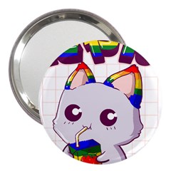 Gay Pride T- Shirt Gay Pride Kawaii Cat Strawberry Milk Rainbow Flag T- Shirt 3  Handbag Mirrors by ZUXUMI