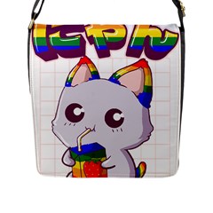 Gay Pride T- Shirt Gay Pride Kawaii Cat Strawberry Milk Rainbow Flag T- Shirt Flap Closure Messenger Bag (l) by ZUXUMI