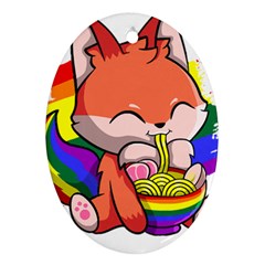 Gay Pride T- Shirt Gay Pride Kawaii Fox Ramen Noodles Rainbow Flag T- Shirt Ornament (oval) by ZUXUMI