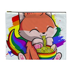 Gay Pride T- Shirt Gay Pride Kawaii Fox Ramen Noodles Rainbow Flag T- Shirt Cosmetic Bag (xl)