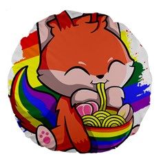 Gay Pride T- Shirt Gay Pride Kawaii Fox Ramen Noodles Rainbow Flag T- Shirt Large 18  Premium Round Cushions by ZUXUMI