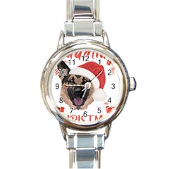 German Shepherd T- Shirt German Shepherd Merry Christmas T- Shirt (2) Round Italian Charm Watch by ZUXUMI