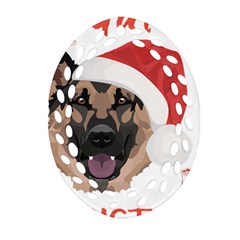 German Shepherd T- Shirt German Shepherd Merry Christmas T- Shirt (2) Oval Filigree Ornament (two Sides) by ZUXUMI