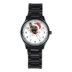 German Shepherd T- Shirt German Shepherd Merry Christmas T- Shirt (3) Stainless Steel Round Watch by ZUXUMI