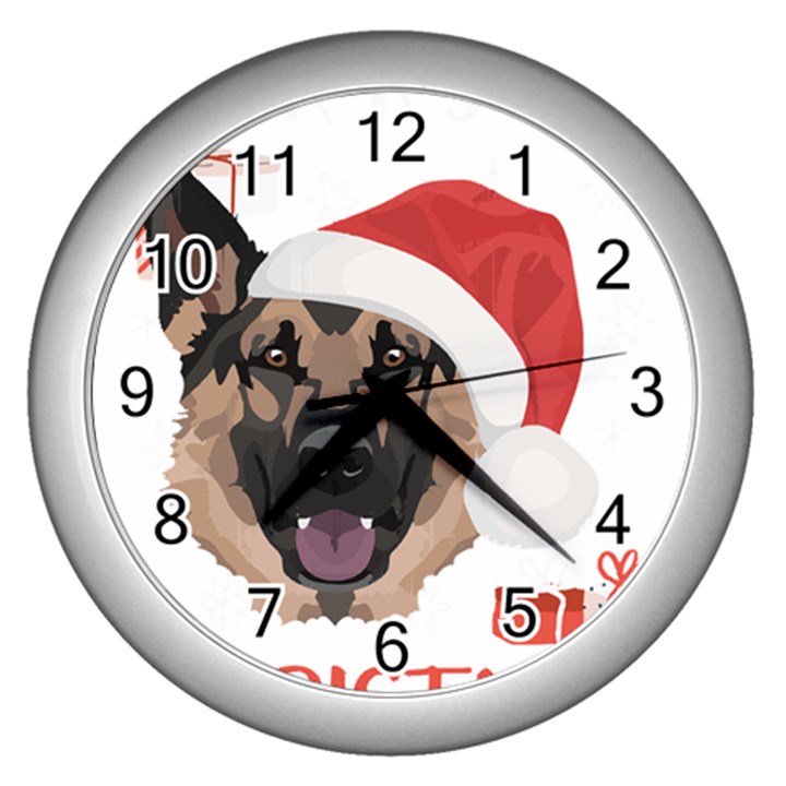 German Shepherd T- Shirt German Shepherd Merry Christmas T- Shirt (4) Wall Clock (Silver)