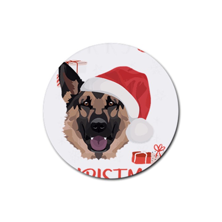 German Shepherd T- Shirt German Shepherd Merry Christmas T- Shirt (4) Rubber Round Coaster (4 pack)