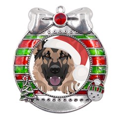 German Shepherd T- Shirt German Shepherd Merry Christmas T- Shirt (6) Metal X mas Ribbon With Red Crystal Round Ornament