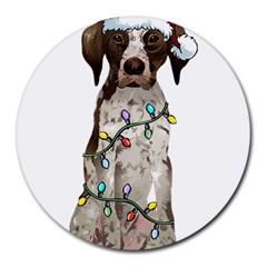 German Shorthaired Pointer Dog T- Shirt German Shorthaired Pointer Santa Christmas Tree Lights Xmas Round Mousepad by ZUXUMI
