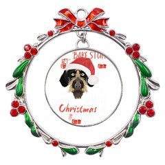 German Wirehaired Pointer T- Shirt German Wirehaired Pointer Merry Christmas T- Shirt (1) Metal X mas Wreath Ribbon Ornament