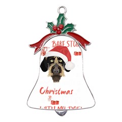 German Wirehaired Pointer T- Shirt German Wirehaired Pointer Merry Christmas T- Shirt (1) Metal Holly Leaf Bell Ornament