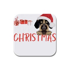 German Wirehaired Pointer T- Shirt German Wirehaired Pointer Merry Christmas T- Shirt (3) Rubber Square Coaster (4 Pack)