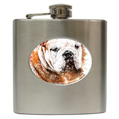 Bulldog T- Shirt English Bulldog Animal Wildlife Forest Nature Discovery Fauna T- Shirt Hip Flask (6 Oz) by JamesGoode