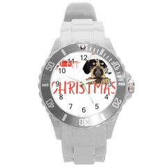 German Wirehaired Pointer T- Shirt German Wirehaired Pointer Merry Christmas T- Shirt (3) Round Plastic Sport Watch (L)